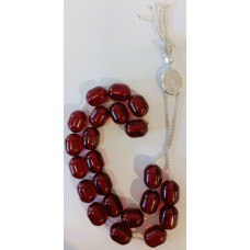 Κομπολόι από ασήμι 925 με χάντρες από κεχριμπάρι φατουράν χρώματος κόκκινου (KOM16)